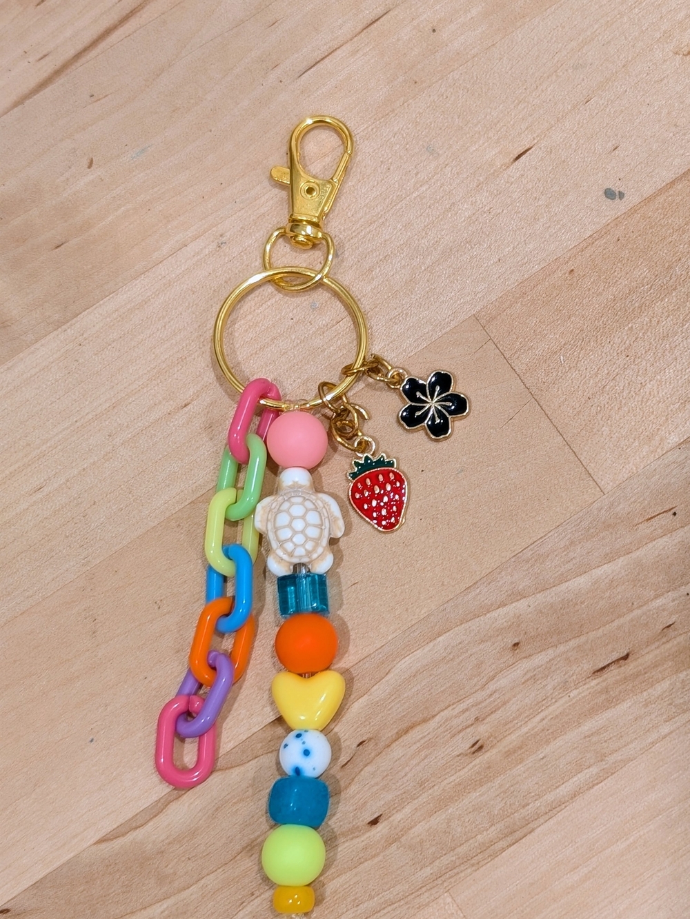 Colorful Bead & Charm Keychain – Gold Hardware